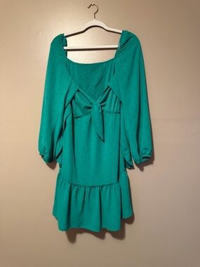 Teal Tie-Front Tiered Mini Dress